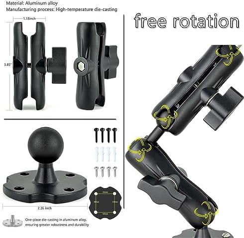 Heavy-Duty Aluminum Dual Arm Tablet Mount with 4-Point 360° Rotation – Secure Drill Base for 6.5″-12.9″ Devices (i Pad, Galaxy Tab, Surface) – Versatile Mounting Solution for Home, Office, and Vehicle Use – Ultimate Stability and Flexibility
