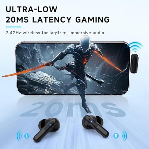 High-Performance Wireless Gaming Earbuds with Ultra-Low Latency & Advanced Noise Cancellation – 36-Hour Battery Life, Dual 2.4 GHz & Bluetooth Connectivity, LED Battery Indicator – Multi-Platform Support for PS5, Meta Quest, PC & More for Ultimate Gaming Experience