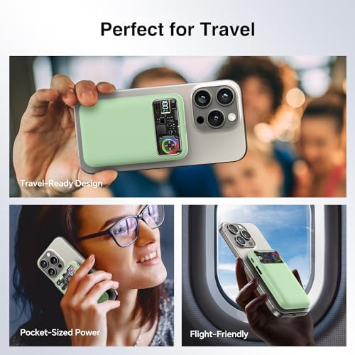 Ultra-Fast Magnetic Power Bank with 11,000 m Ah Capacity and Active Cooling Technology – Transparent Portable Charger for i Phone 14/13/12 Pro & Mag Safe Compatibility – 20 W USB-C Input/Output for Rapid Charging and Enhanced Device Safety
