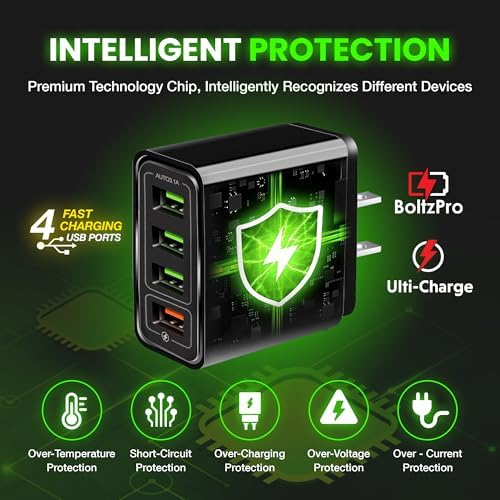 Quad-Port Quick Charge Power Hub: Ulti Charger for Rapid Device Charging | Compact Travel Wall Adapter with Enhanced Safety Features for Smartphones, Tablets, and More | Ultimate Solution for Home and On-the-Go Efficiency