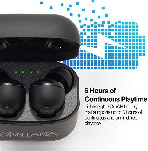 SANTANA BY CARLOS SANTANA Rio Wireless Bluetooth Earbuds – Immersive Sound Quality with 64-Hour Playback, 100-Hour Standby, IPX5 Waterproof Rating, Compact USB Charging Case, LED Battery Indicator & Voice Assistant Support – The Definitive Audio Solution for Active Lifestyles in Elegant Black