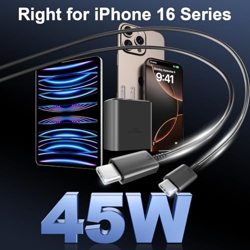 Accelerate Your Power Needs with Our 45 W Ultra-Fast USB-C Charger for Phone 16 Series – Includes a 10 ft Type C Cable in Eye-Catching Purple – Perfectly Crafted for Swift Power Delivery to Phone 16 Pro, Max, Plus & Earlier Models – Unleash Maximum Charging Efficiency and Aesthetic Appeal for Tech Enthusiasts on the Move