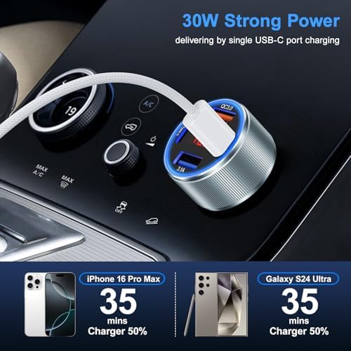 Ultimate 65 W 4-Port USB C Car Charger – Besgoods Fast Charging Adapter with Voltmeter for i Phone 16, Galaxy S24 & More – Dual Pack for Seamless Multi-Device Power, Perfect for Road Trips and Daily Commutes – Enhanced Compatibility & Rapid PD QC Charging Solutions