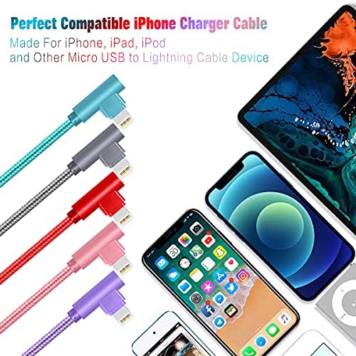 Revolutionary 90-Degree Right Angle Lightning Cable – 6 FT Nylon Braided Fast Charging Cord for i Phone 14/13/12/12 Pro/11/11 Pro/XS Max/XR/X/8/8 Plus/7/7 Plus/6 – Enhanced Comfort, Durability, and Quick Power-Up Solution for Gaming and Streaming Enthusiasts