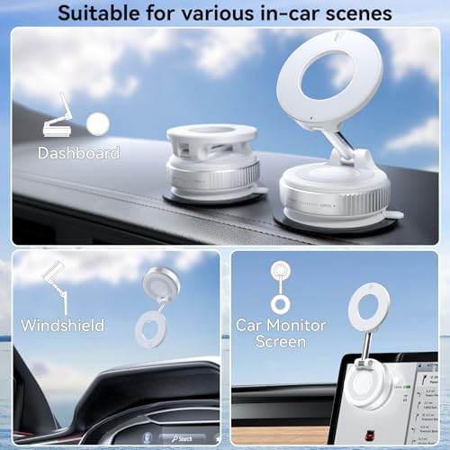 CloudValley Magnetic Car Phone Mount, [Compatible with MagSafe] 360° Adjustable Foldable Holder for Dashboard, 80LBS Suction & 2800gf Magnet, Car Accessories for iPhone 16 Pro Max 15 14, Black – Enhanced Compatibility and Speed