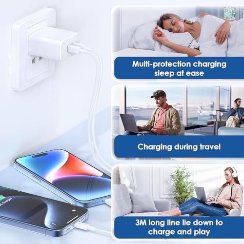 Essri 45 W PD 3.0 Ultra-Fast Charger Duo with 10 FT USB-C Cable – Premium Charging Solution for i Phone 16/15 Pro Max and Mac Book – High-Efficiency Power Delivery, Multi-Voltage Compatibility (20 V/2.25 A, 15 V/3 A, 12 V/2 A) – Perfect for On-the-Go Charging and Enhanced Device Performance