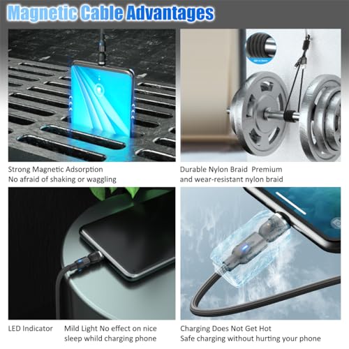 Revolutionary 3-in-1 Magnetic Charging Cable Set – Versatile Micro USB, Type-C, and Lightning Compatibility with 360° Rotating Connectors and LED Status Indicator – Durable, High-Quality Blue Cables Available in 3 FT and 6 FT Lengths for Ultimate Convenience On-the-Go