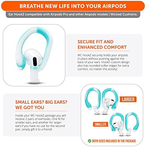 Patented WC Hook Z – Upgraded Over-Ear Hooks for Air Pods Pro 1, 2 & Air Pods 1, 2, 3 | Secure Fit Earbud Accessories with Unique Left & Right Design | Two Size Pairs Included | Winter White | Premium Quality by Wicked Cushions for Maximum Comfort and Stability