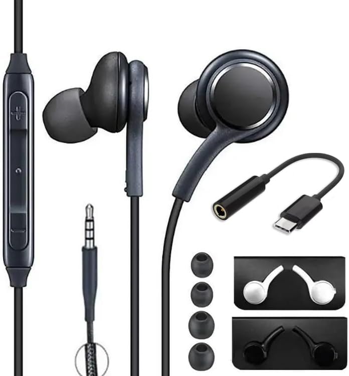 Premium Nylon Braid Stereo Headphones for Samsung: Lightweight Comfort with Enhanced Audio Quality, Includes Type C to Auxiliary Adapter – Ideal for Music Lovers and Professionals in White