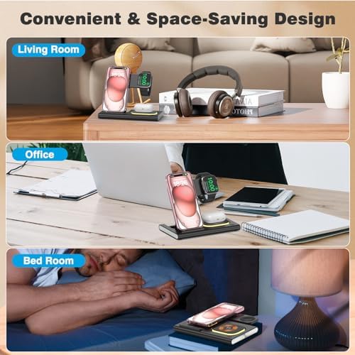 Effortless Power: 25 W 3-in-1 Wireless Charging Dock for i Phone 15 Pro Max, Apple Watch Ultra, and Air Pods Pro – High-Speed Charging Station with 3 ft USB C Cable for Ultimate Compatibility and Clutter-Free Convenience