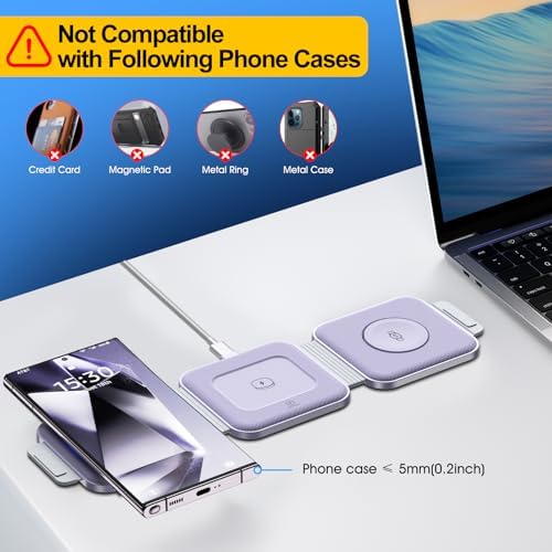 Ultimate Samsung Multi Travel Charger: Foldable Wireless Charging Pad for Galaxy Watch Ultra/7/6/5 Pro/Active 2 & Quick Charge for S25/S24/S23/S22 (+/Ultra)/Note20 – Compact Purple Design with Buds3 Pro Compatibility and Enhanced Speed for On-the-Go Power Solutions