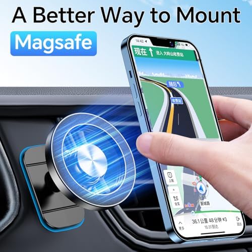 Kaistyle Mag Safe Car Mount: Ultra-Strong 20-Magnet Magnetic Phone Holder with 360° Rotation for i Phone 12-16 Plus | Premium Dashboard Accessory for Safe Navigation | Effortless Installation & Maximum Stability for Modern Drivers