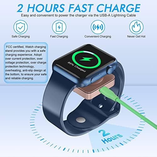 Dual-Purpose MFi-Certified USB A Fast Charger for Apple Watch & i Phone – 3.3 FT Wireless Charging Solution in Elegant Blue for Seamless Device Powering and Enhanced Compatibility with Air Pods