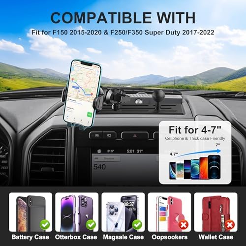 Durable Metal Dash Mount Phone Holder for 2015-2020 F150 & 2017-2022 F250/F350 – Secure & Convenient Cellphone Bracket with 360° Rotation for Optimal Viewing – Perfect Accessory for Safe Driving & Navigation