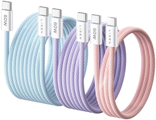 LISEN USB C to USB C Cable 5-Pack – Premium Fast Charging Solution with 60 W Power Delivery, Versatile Lengths (3.3 FT, 6.6 FT, 10 FT) for i Phone 16, i Pad Mini 6/Pro, Mac Book Pro 2020 & Samsung S23 – Durable, High-Speed Connectivity for All Your Devices