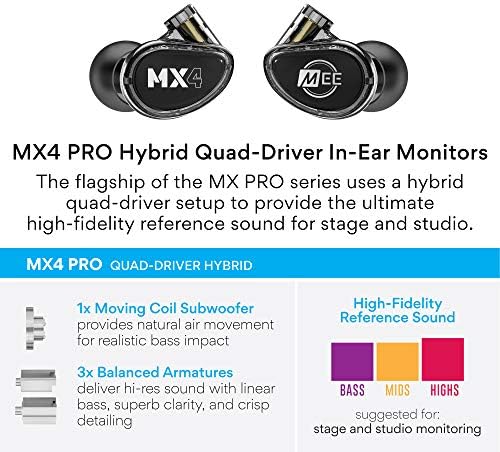 MEE audio MX1 PRO Dynamic Driver In-Ear Monitor Headphones – Professional Quality Sound Isolation Earbuds with Memory Wire Comfort, Detachable Cables, and Transparent Design for Musicians and Audiophiles – Exceptional Audio Clarity for Live Performances and Studio Sessions