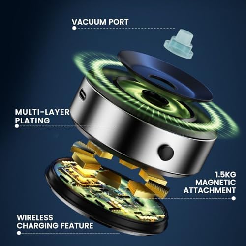 Super Strong Magnetic Vacuum Suction Magnetic Phone Holder,15W Fast Wireless Charging Phone Mount, Car Phone Stand,Compatible with iPhone 12/13/14/15/16 Series – Enhanced Compatibility and Speed