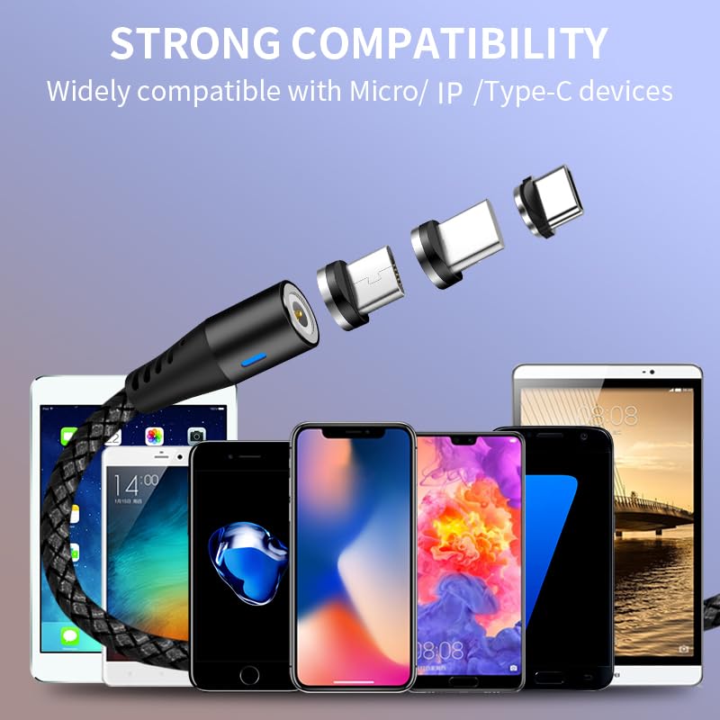 Ultimate 4-Pack Magnetic Charging Cable Set – 3-in-1 Versatility with 360° Connectivity, LED Indicator, and Durable Nylon Braiding for Fast Charging of i-Products & Android Devices – Perfect Lengths (6.6 ft x2, 3.3 ft x2) for Home, Office, and Travel Use