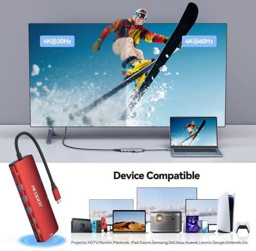Acodot 9-in-1 USB C Hub: Ultimate 4 K HDMI Adapter with 3 USB 3.0 Ports, SD/TF Reader & 100 W Power Delivery – Stylish Purple Multiport Hub for Mac Book, HP, XPS & More – Boost Your Productivity with Seamless Connectivity and Fast Charging