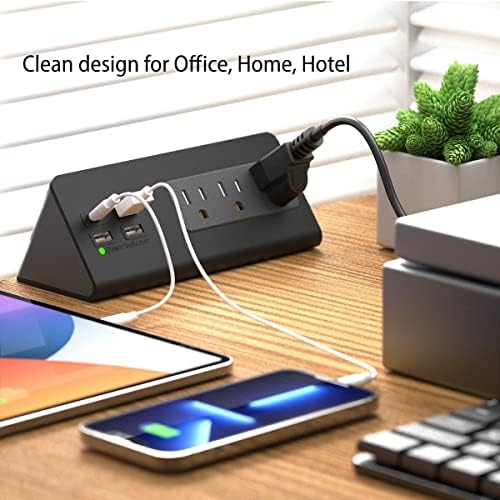 Edge Mount Power Strip with USB-C & AC Outlets – 3 AC Sockets and 4 Fast-Charging USB Ports for Home, Office, and Dorm – Desk Clamp Surge Protector, Compact Design for Enhanced Convenience and Safety – Black (2-Pack)