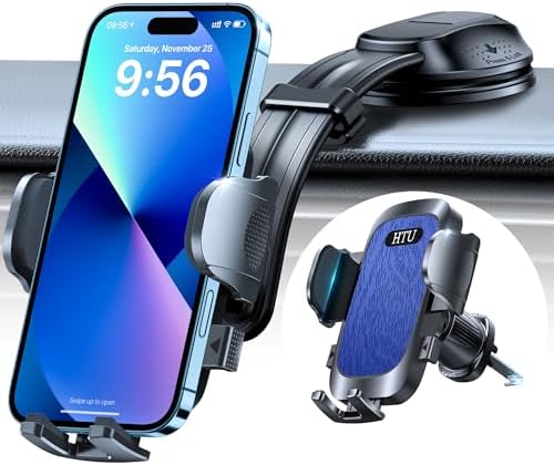 HTU Premium Adjustable Suction Car Phone Holder with Bendable Arm – Ultimate Dashboard and Windshield Mount for i Phone 16, 15, 14, 13, 12 Pro Max (Black) – Secure Grip, 360-Degree Rotation, Enhanced Safety and Usability