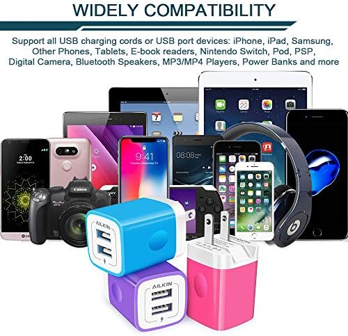 AILKIN 3 Pack Foldable Wall Charger – Dual USB Fast Charging Block for i Phone 16/15/14/13/12/11 & Android Devices – Compact AC Adapter for Enhanced Portability & Speed – Ideal for Home, Office, & Travel – Safety Features for Overcharge Protection