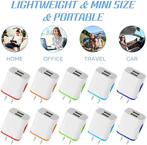 Xuhal 12 Pack Colorful USB Charger Blocks – Fast 2.1 A Multi-Device Wall Adapter for Smartphones & Tablets – Ultimate Travel Charging Solution for Families and Shared Spaces – Durable & Compact Design for Effortless Power Delivery