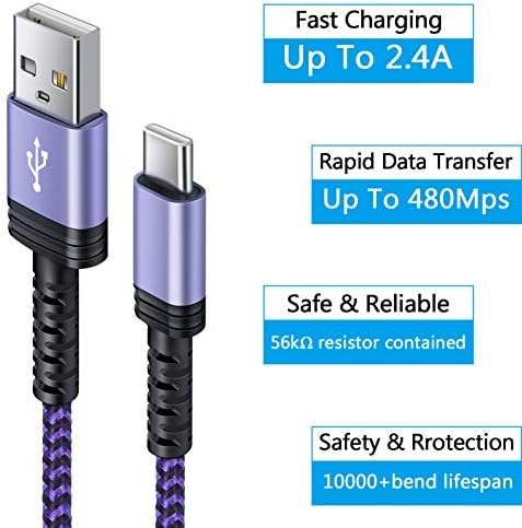 5-Pack Fast Charging Android Charger Cables – 6 FT USB Type C to USB A Power Cord for Samsung Galaxy S21, S20, Note 21 & More – Reliable 2.4 A Quick Charge, Durable Design for Home & On-the-Go Use, Perfect for Family & Office Sharing