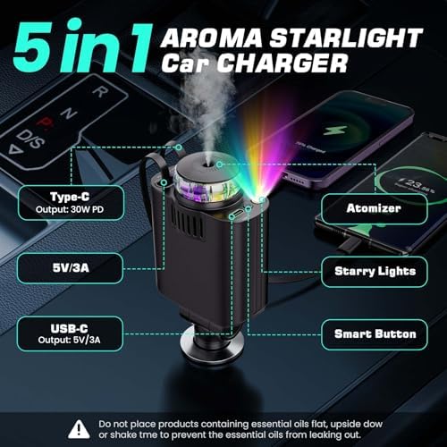 Transform Your Charging Routine with the 4-in-1 Retractable Car Charger Featuring Starlight Glow – 120 W USB-C Fast Charger Compatible with i Phone 16/15/14/13/12/11 and Android Devices, Tangle-Free Design for Effortless Use, Perfect Valentine’s Gift for Him or Her in Sleek Dark Grey