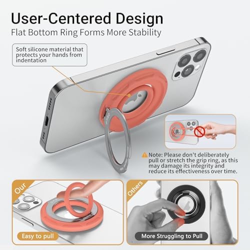 OPSO Magnetic Phone Ring Holder for Mag Safe – 360-Degree Rotating Silicone Finger Grip with Adjustable Kickstand Compatible with i Phone 16/15/14/13/12/Pro/Max & Samsung – Ultimate Hands-Free Essential for Enhanced Device Usability and Stylish Stability