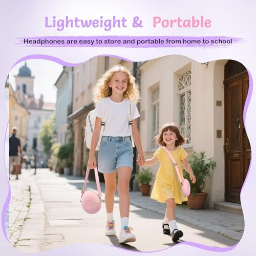 Comfortable Pink Headphones for Kids with Microphone – Safe Listening Technology at 85/94 d B, Foldable & Portable for School and Travel, Includes Stylish Carrying Case – Ideal for Young Girls Who Love Music and Learning