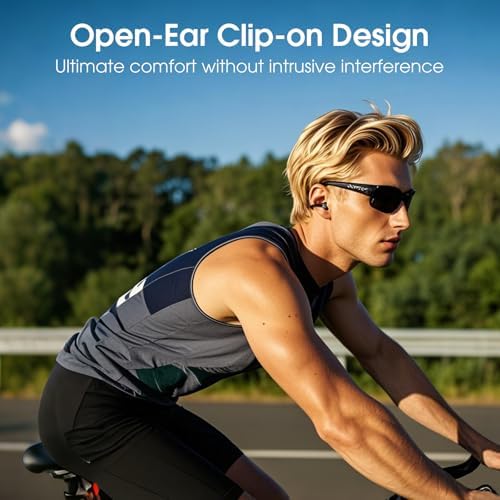 Open Wearable Wireless Earbuds with Clip-on Design – Ultra-Lightweight (0.15 oz) Waterproof Headphones for Active Lifestyles | 50-Hour Battery Life & Bluetooth 5.4 for Seamless Connectivity | Perfect for Sports, Fitness, and Work with Glasses-Friendly Comfort