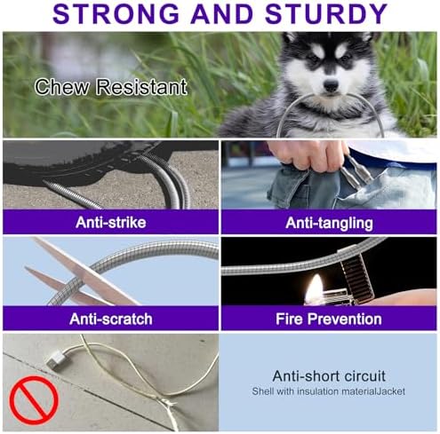 Durable 6 FT Chew-Proof i Phone Charger Cord – MFi Certified Metal Braided Lightning Cable for Pets, 3 A Fast Charging Compatible with i Phone 14, 13, 12, 11, X, XS, XR, 8, 7, 6, 5 – Ultimate Protection and Speed for Tech-Savvy Pet Owners