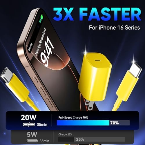 Unlock Rapid Charging Efficiency with the 20 W USB-C Power Adapter and 10 ft Cable – Ideal for i Phone 16, 15 Pro, and Galaxy S24 for Ultimate Portability and Convenience