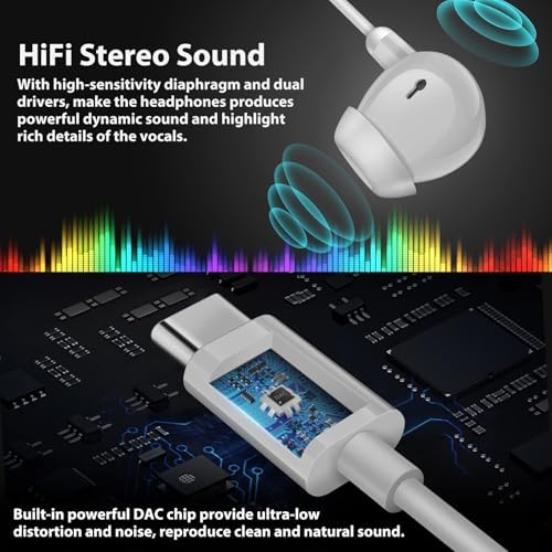 COOYA USB C Hi-Fi Stereo Earbuds – Ultra-Lightweight In-Ear Headphones with Built-In Mic & Volume Control for i Phone 16 Pro Max, i Pad 10, Galaxy A16, S25 Ultra – Ergonomic Design for All-Day Comfort & Exceptional Sound Quality Across Devices