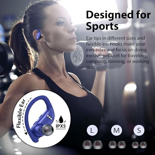 BMANI Bluetooth Wireless Earbuds – 48-Hour Playback Sport Headphones with LED Battery Display, Over-Ear Design & Secure Earhooks, Perfect for Active Lifestyles and Hands-Free Calls, Enhanced Compatibility for Seamless Device Pairing – Ideal for Workouts and Daily Commutes