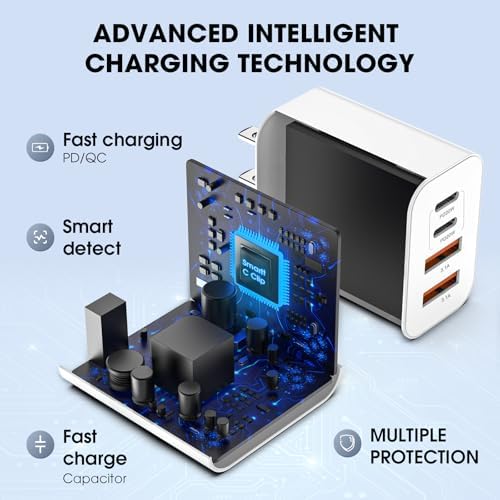 40 W USB C Charger Block – 2 Pack 4-Port Fast Charging Adapter for i Phone & Samsung Devices – PD 3.0 & QC 4.0 Dual Quick Charge Technology – Multi-Device Compatibility in Sleek Black Design – Safe, Efficient Charging Solution for Home & Travel