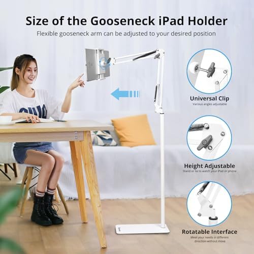 Universal Adjustable Tablet Floor Stand – Versatile 360-Degree Rotating Metal Holder for i Pads, i Phones, and Kindles (4.5-12.9″) – Optimize Your Workspace with a Sturdy, Lightweight Design for Effortless Hands-Free Viewing in Any Setting