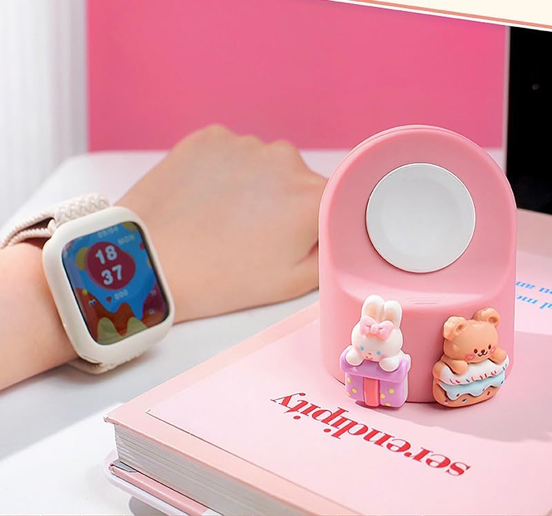 Stylish Cartoon Silicone Apple Watch Charging Dock – Enhanced Nightstand Compatibility for All Series Ultra/8/SE2/7/6/5/4/3/2/1 – Fast-Charging Solution with Tidy Cable Management for Personalized Décor and Elevated Viewing Experience