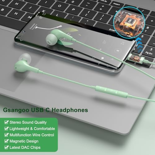 Premium USB C Earbuds for i Phone 16 & Samsung Galaxy Series – High-Fidelity Noise Cancelling Wired Headphones with Built-in Mic for Pixel 9 & One Plus 12 – Sleek Black Design for Ultimate Comfort and Clarity – Perfect for Music & Calls