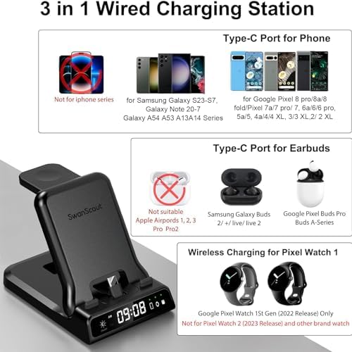 Revolutionary 3-in-1 USB C Charging Hub for Google Pixel Devices – 25 W Super Fast Charging Dock for Pixel Watch 1 & All Pixel Generations Including Pixel Buds Pro/2/A-Series – Sleek, Space-Efficient Design for Optimal Device Organization and Rapid Power-Up
