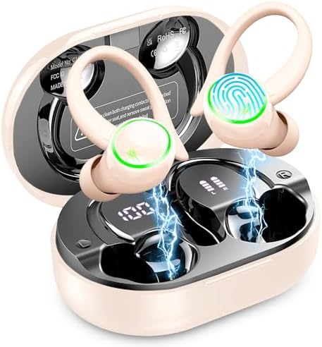 Elevate Your Fitness Experience with Premium Bluetooth 5.4 Wireless Earbuds – 50 Hours of Deep Bass Playback, Advanced ENC Noise Cancellation, and IP7 Waterproof Durability – Ideal for Gym Enthusiasts and Active Lifestyles with Secure Earhooks for Unmatched Comfort and Performance