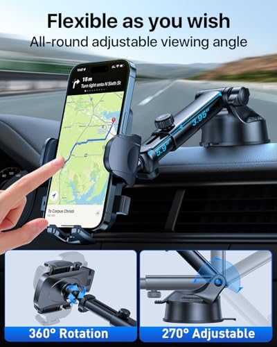 Military-Grade Universal Car Phone Holder – Enhanced 2025 Suction & Clip Technology for i Phone 16 Pro Max, 15 & Samsung – Adjustable Dashboard, Windshield, Air Vent Mount for Optimal Viewing & Safety – Durable Black Design for Secure Smartphone Access