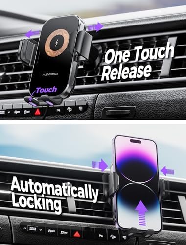 Gliship Ultra Wireless Car Charger Holder – 15 W Fast Charging Auto-Clamping Phone Mount for i Phone 16/15/14/13/12 Pro Max Plus & Samsung S23/S22/S21 – Versatile Dashboard, Windshield, & Air Vent Compatibility for Effortless Charging on the Go