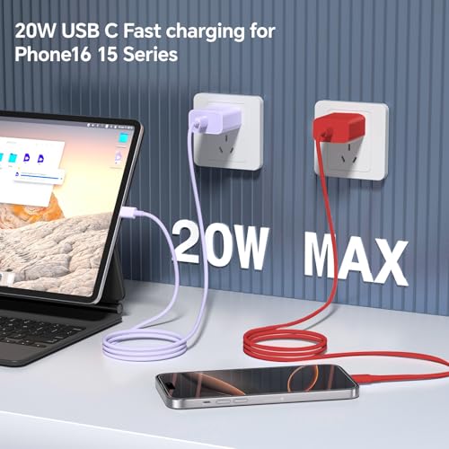 Premium 10 Ft USB C to USB C Fast Charging Cable – 3-Pack for i Phone 16, 15 Pro, i Pad Pro, Mac Book Air & Samsung Devices – 60 W Rapid Power Delivery, Durable & Tangle-Free, Stylish Red, Green & Purple Cables for Enhanced Versatility and Speed