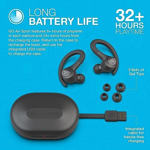 JLab Go Sport+ Wireless Workout Earbuds – Unrivaled 35+ Hour Bluetooth Battery Life, C3 Clear Calling Technology for Distinct Conversations, and Secure Earhook Design for Unyielding Stability During Workouts – Elevate Your Sound Experience with 3 Adjustable EQ Settings and Broad Device Compatibility in Sleek Graphite Finish
