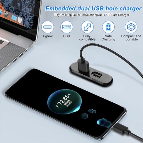 Transform Your Workspace with XMSJSIY USB C Desk Power Grommet Outlet – Seamlessly Integrated Charging Hub for USB & Type-C Devices – Efficient 5 V/2 A Output, 1.2 m Cable for Flexible Use at Home, Office, or On-the-Go – Clutter-Free Convenience at Your Fingertips