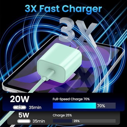 10 FT i Pad Fast Charging Cable Set – High-Power 20 W USB C Charger with Extended Reach for Ultimate Flexibility, Compatible with i Pad 10 th/11 th Gen, i Pad Pro (12.9/11 inch), i Pad Air (4 th/5 th), and i Pad Mini – Durable, Stylish Black Design for Seamless Charging Experience