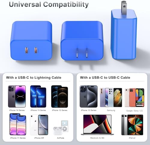 40 W Dual USB-C Fast Charging Block – Ultimate Portable Power Adapter for i Phone, i Pad, Samsung & More – 2-Pack for Effortless Multi-Device Charging – Rapidly Energize Your Gadgets Anywhere
