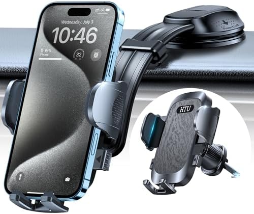 HTU Premium Bendable Arm Car Phone Holder with Strong Suction – Versatile Dashboard, Windshield & Vent Mount for All i Phone Models (16, 15, 14, 13, 12 Pro Max) – Ultimate Safety and Accessibility for Hands-Free Driving